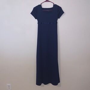 Formal Fashions Inc Navy Blue Maxi Prom Dress Satin Belt Square Neck